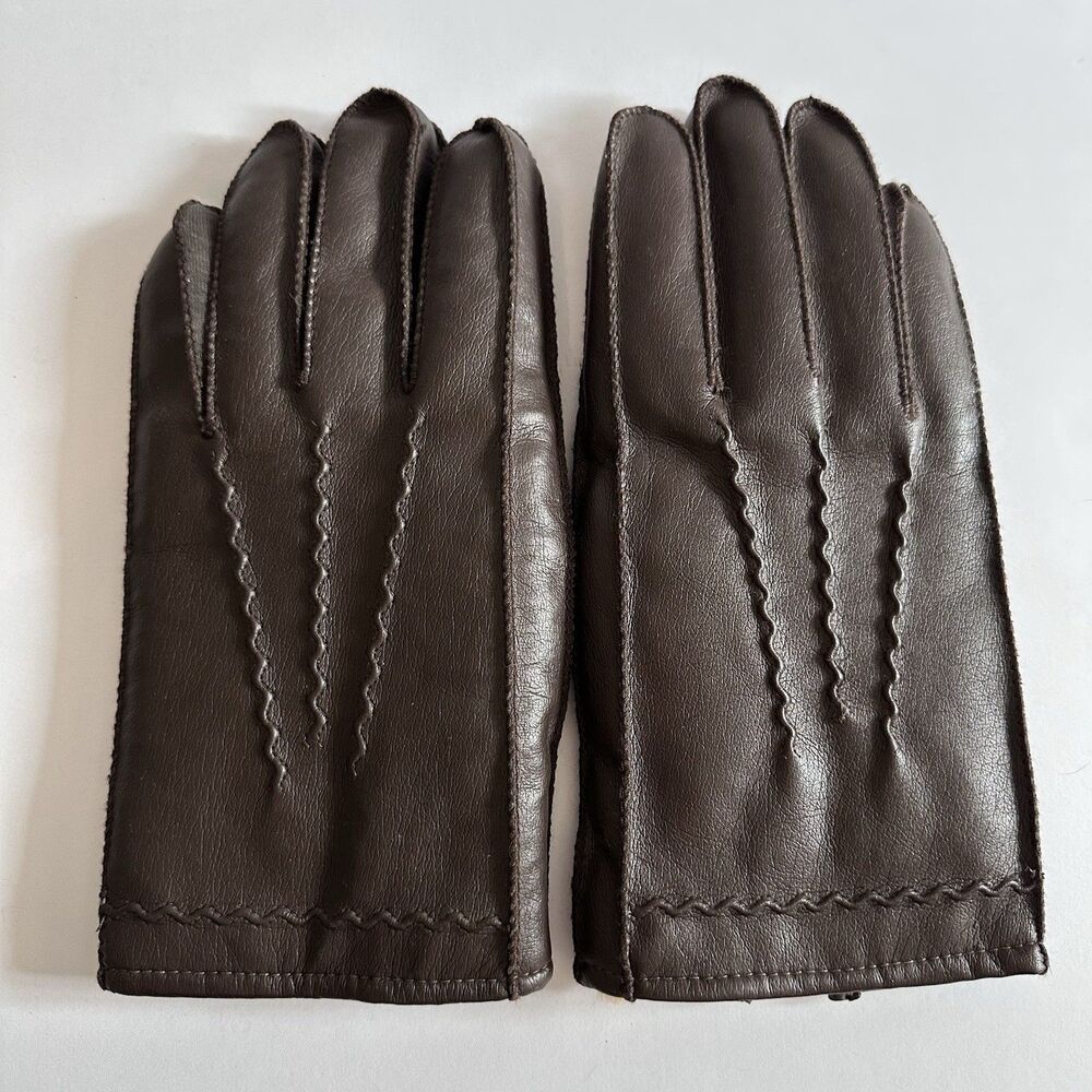 Vintage Leather Gloves w/ Rabbit Fur Lining Men’s XL Brown WPL 13050